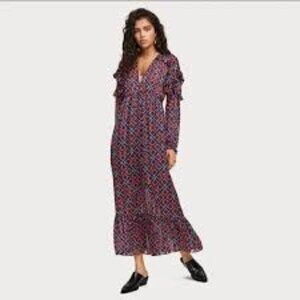 Scotch & Soda Tile Print Red/Blue Long Sleeve Maxi Dress.